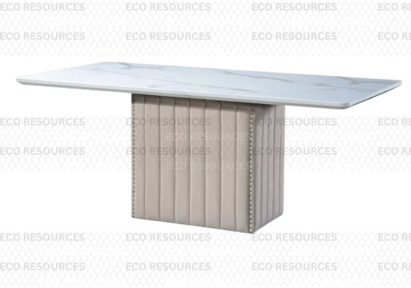 Luxury Marble Dining Table Set with Easy-Clean Fabric High Back Chairs - Image 5