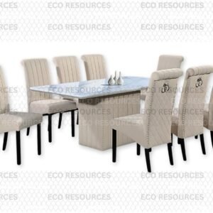 Luxury Marble Dining Table Set with Easy-Clean Fabric High Back Chairs